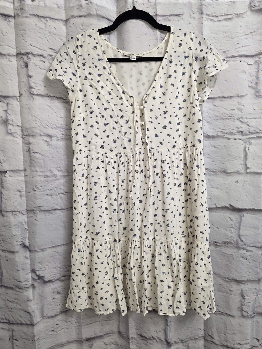 American Eagle White Floral Tie-Front Tiered Babydoll Dress Size Small